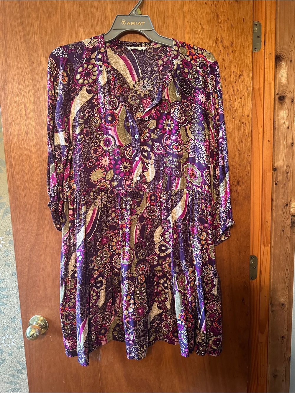 NATURAL LIFE Purple Paisley Floral Tiered Long Sleeve Dress